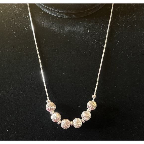 Italy Sterling Silver 925 Round Textured Beads Pendant Chain Necklace 16" Tested - Picture 1 of 6